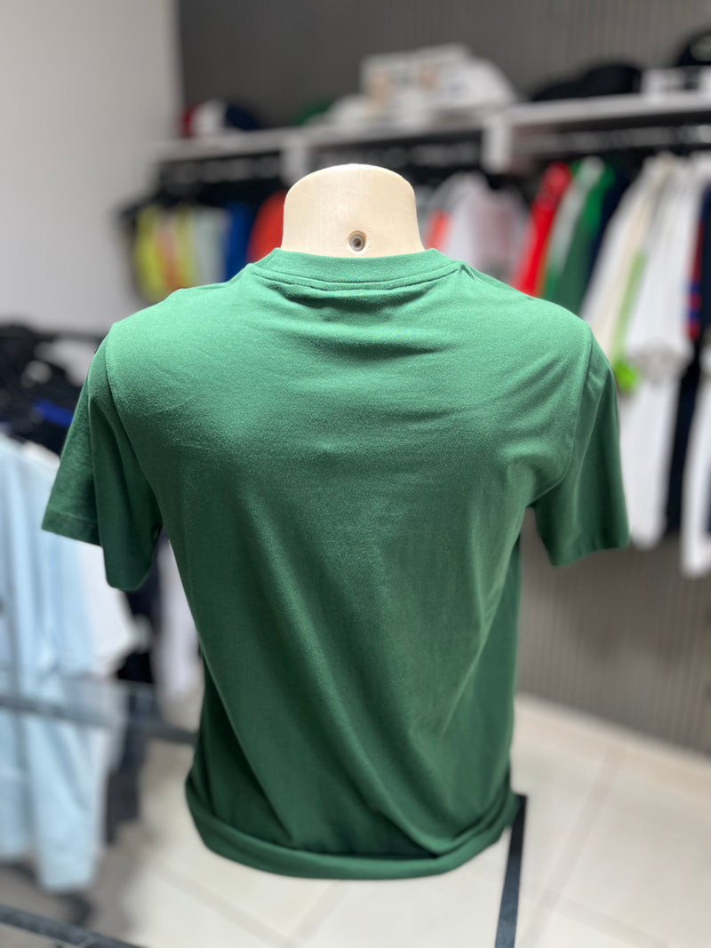 CAMISETA LACOSTE JERSEY DE ALGODÃO COM SLOGAN EFEITO PIQUE